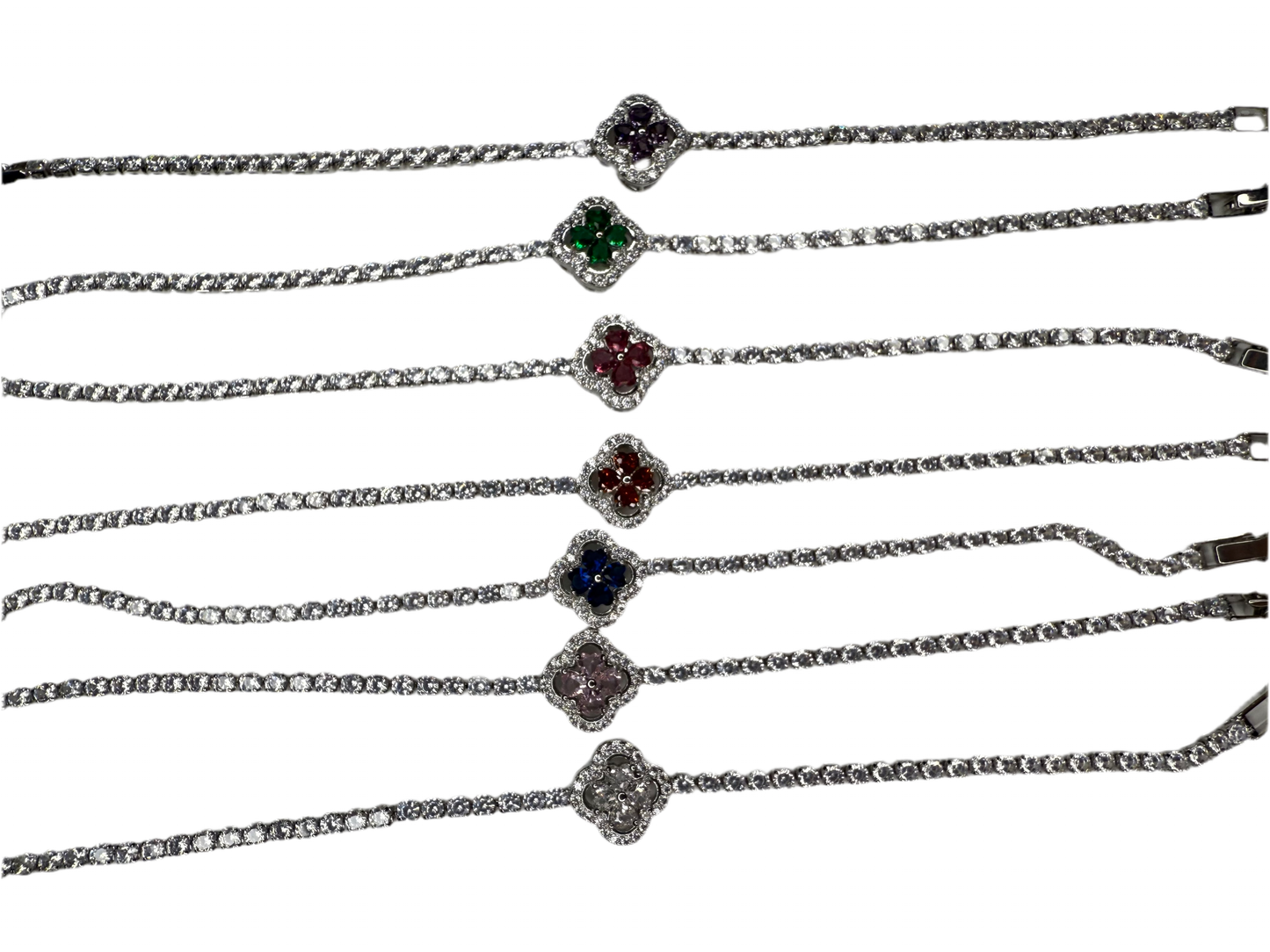 Silver Plated Rhinestone clover bracelet ( Adjustable )