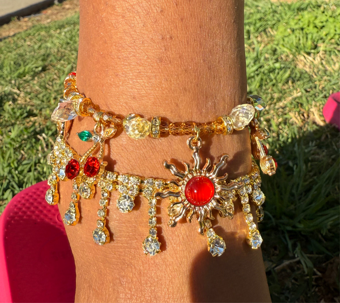 Beaded Cherry Sun Anklet/Bracelet🍒